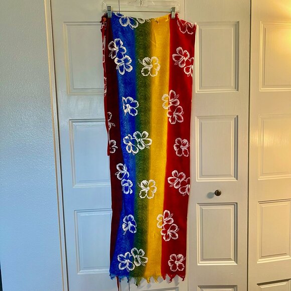 Sarong - Rainbow / Pride Colors with Tropical Flowers - Picture 3 of 3
